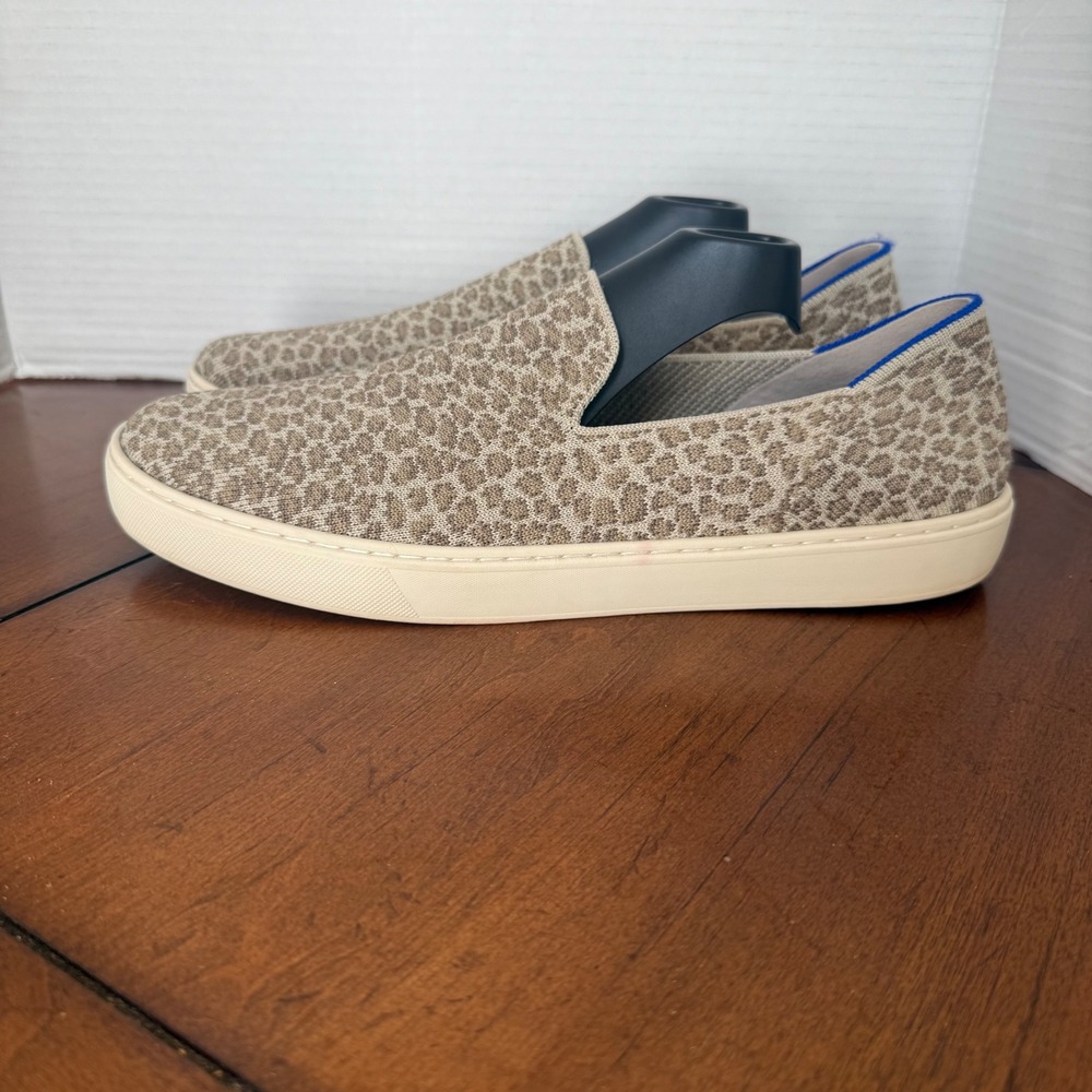 Rothys The Sneaker Sand Cat Leopard Print Slip On Shoes Women 12 Tan Cream